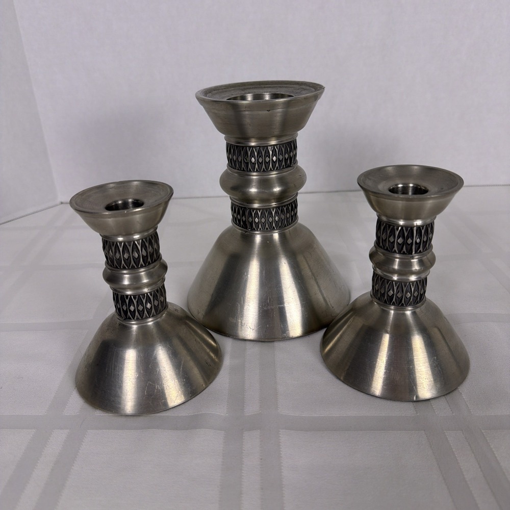 Vintage Set of 3 Måstad Norway Silver Pewter‎ Taper Candlestick Candle Holders